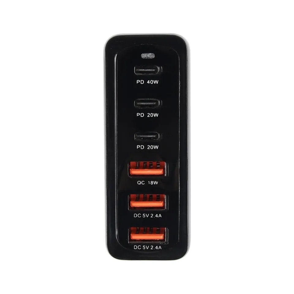 FozTech - 120W GaN 6 Port Fast Desktop Mains Charger QC3.0 & PD3.0 USB-C - Black - USB Power Adapter - FozTech Official Store