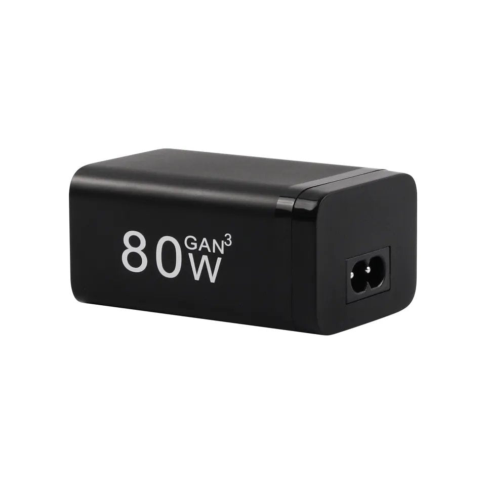 FozTech - 80W GaN 4 Port Fast Desktop Mains Charger QC3.0 & PD3.0 USB-C - Black - USB Power Adapter - FozTech Official Store