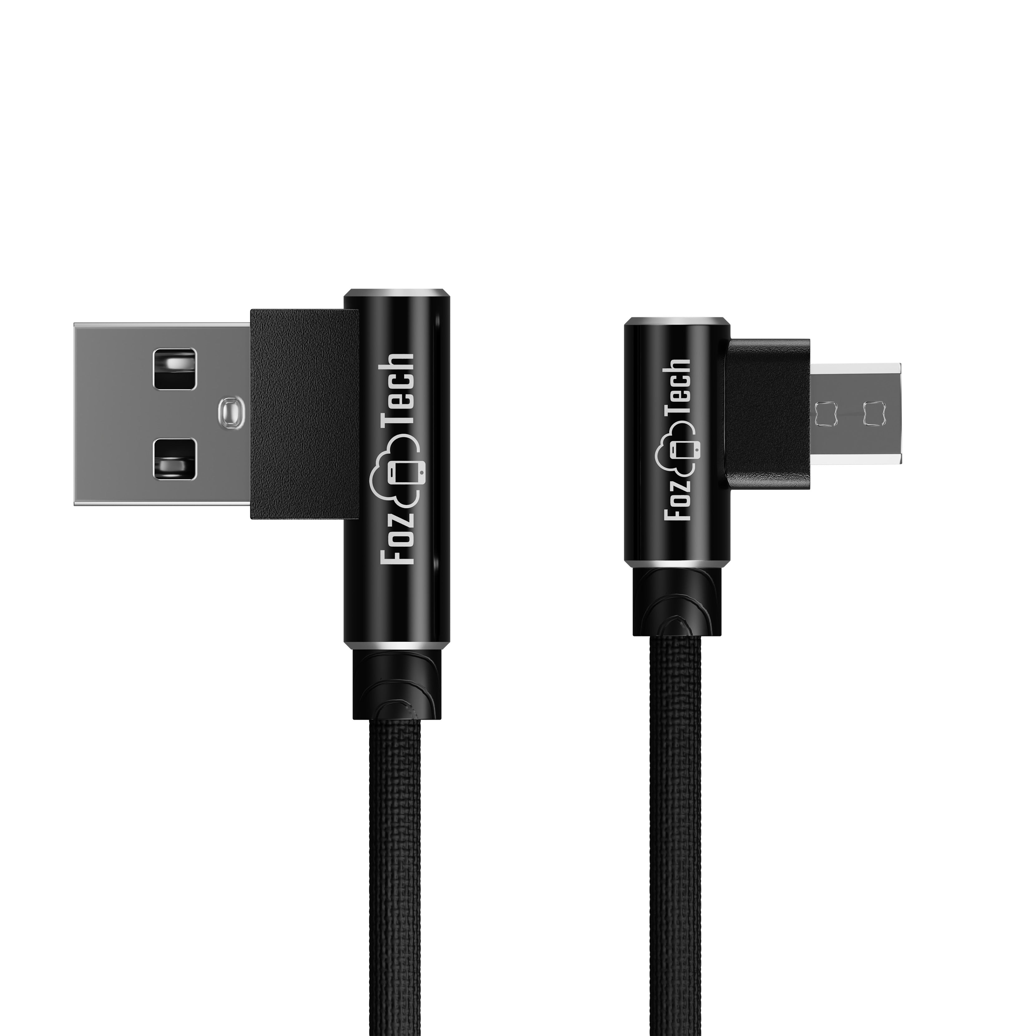 FozTech - Angled Series - Angled USB 2.0 Male to Micro USB Charger Data Cable - Black - USB Cable - FozTech
