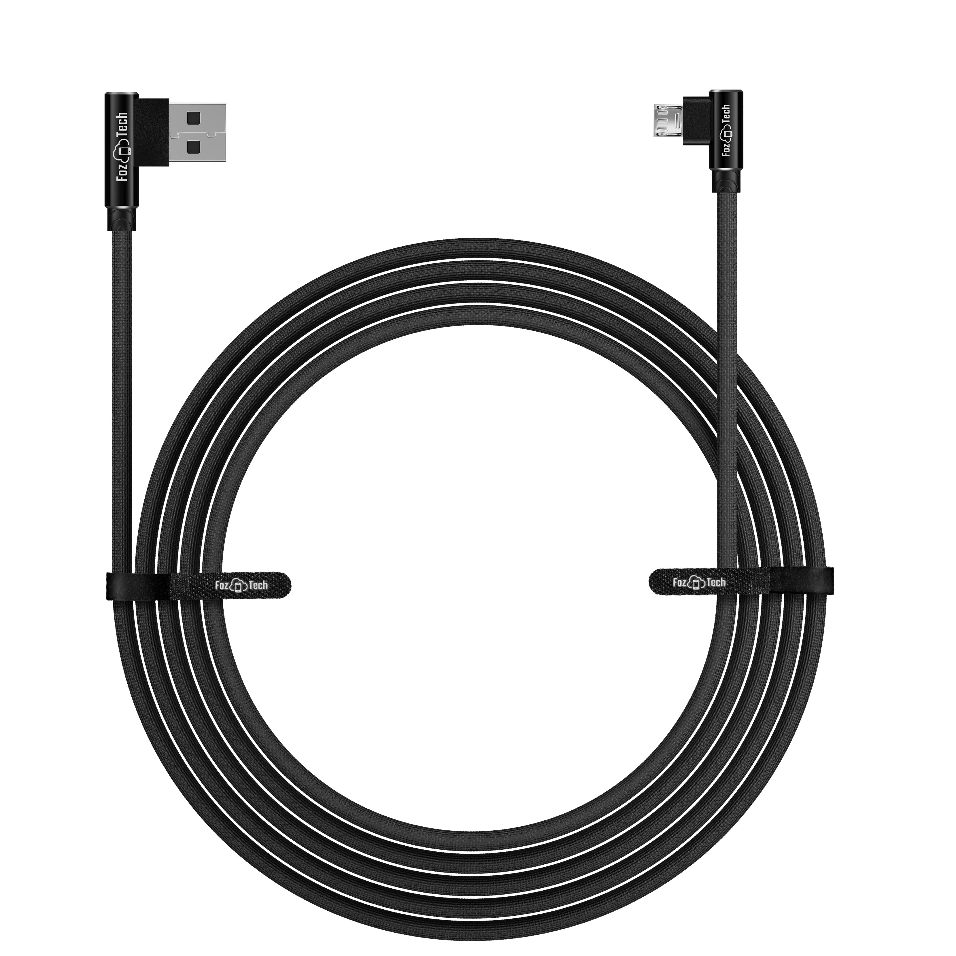 FozTech - Angled Series - Angled USB 2.0 Male to Micro USB Charger Data Cable - Black - USB Cable - FozTech
