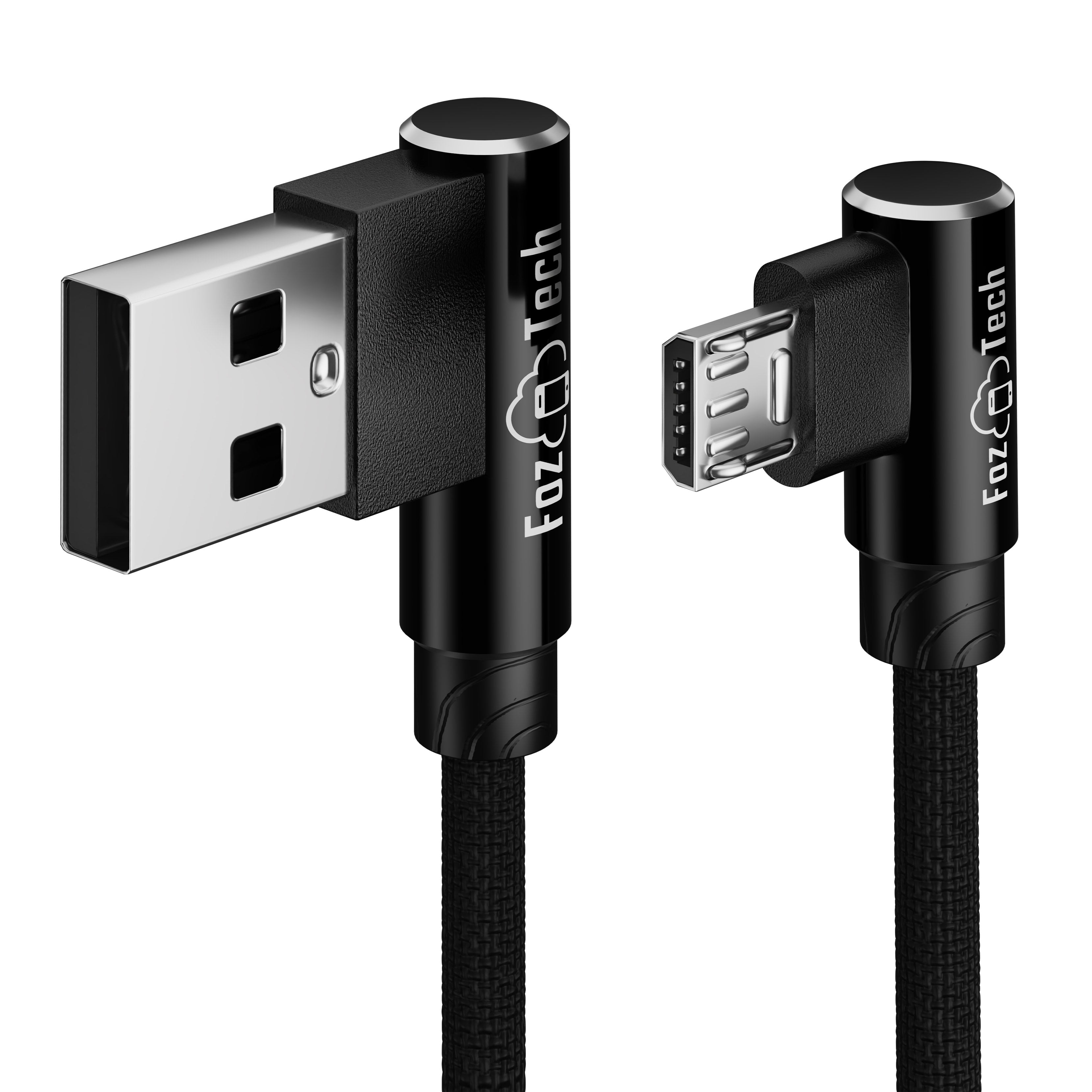 FozTech - Angled Series - Angled USB 2.0 Male to Micro USB Charger Data Cable - Black - USB Cable - FozTech