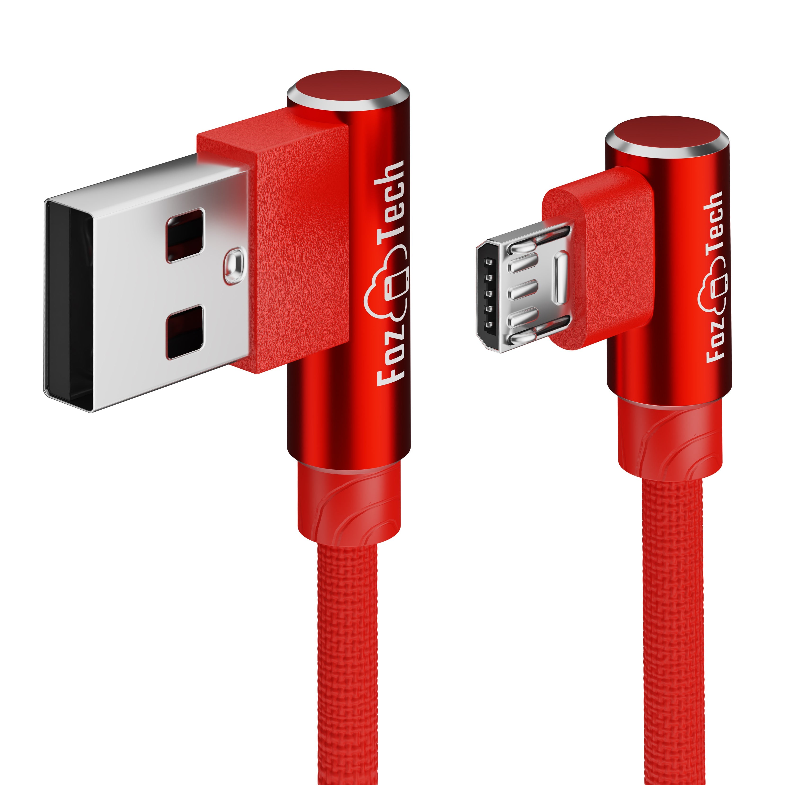 FozTech - Angled Series - Angled USB 2.0 Male to Micro USB Charger Data Cable - Red - USB Cable - FozTech