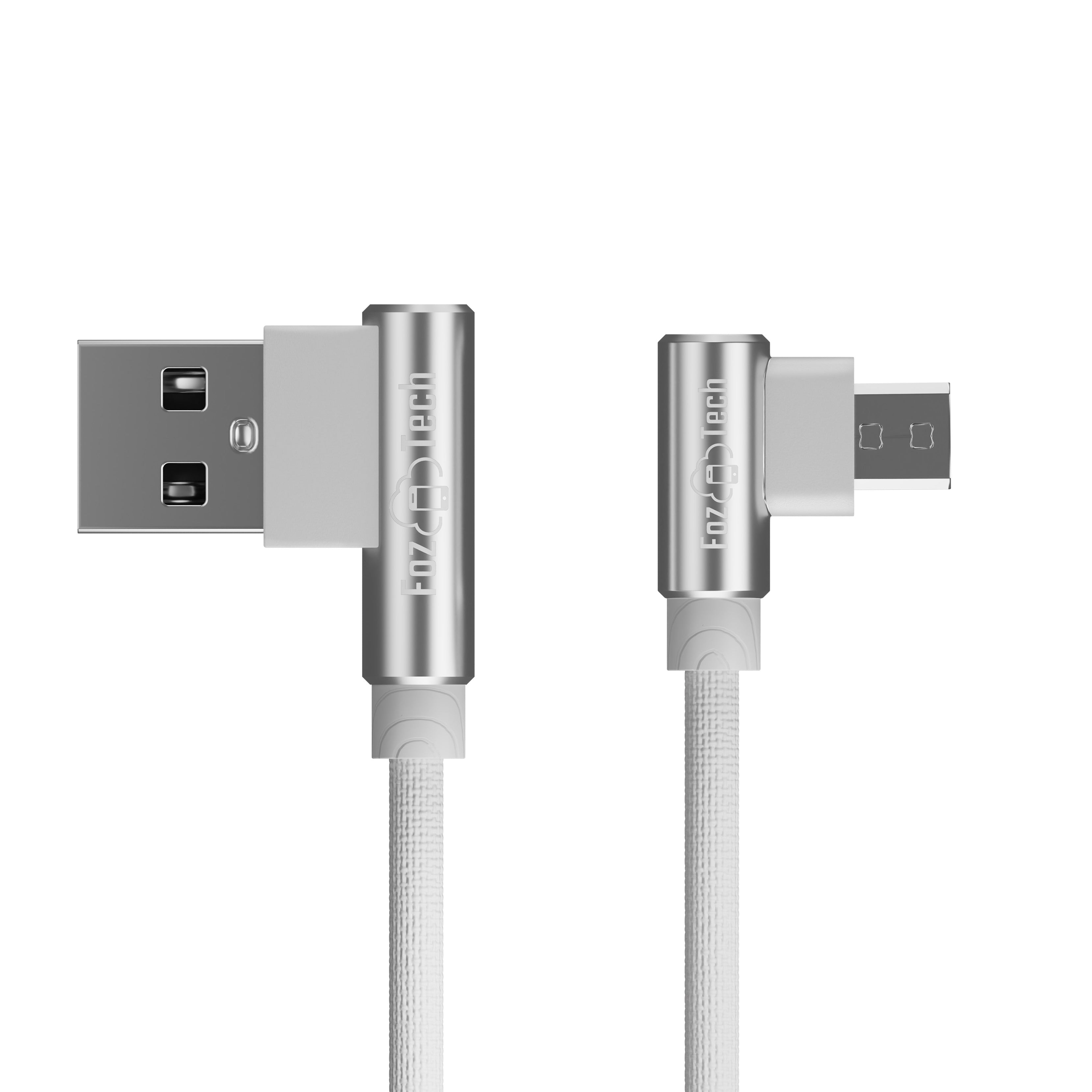 FozTech - Angled Series - Angled USB 2.0 Male to Micro USB Charger Data Cable - Silver - USB Cable - FozTech