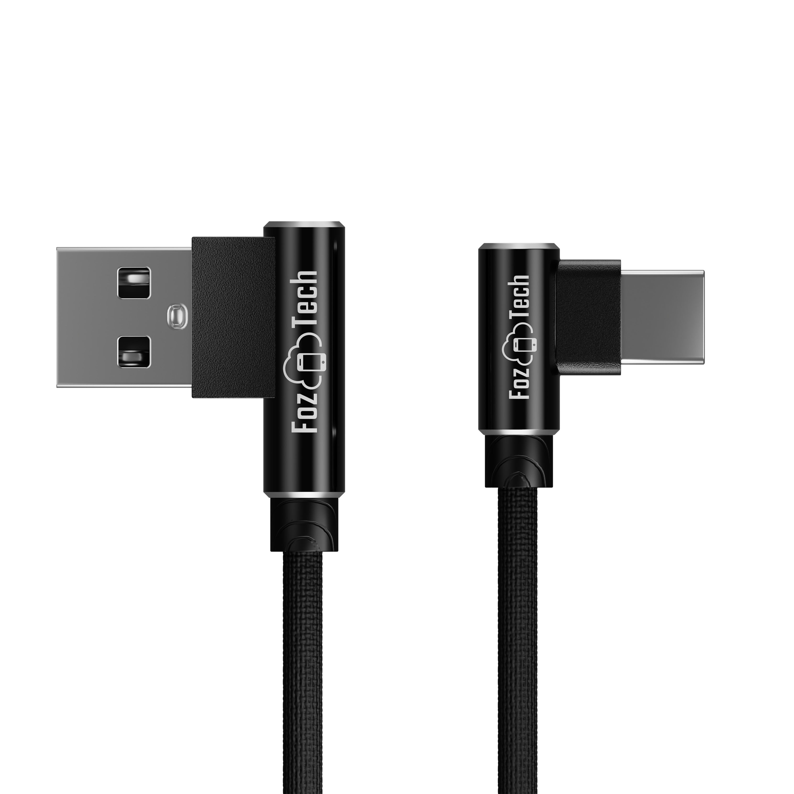 FozTech - Angled Series - Angled USB 2.0 Male to USB-C Charger Data Cable - Black - USB Cable - FozTech