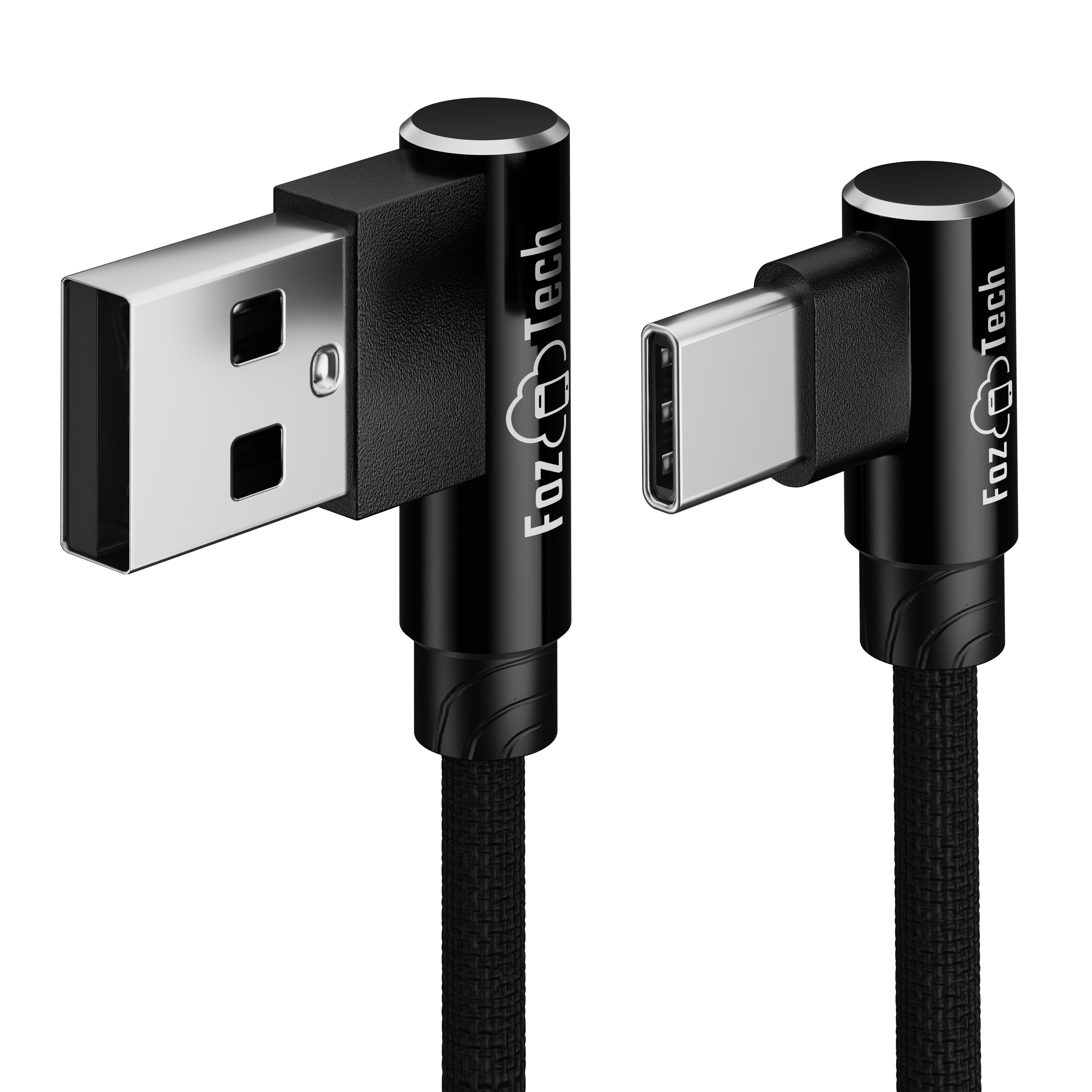 FozTech - Angled Series - Angled USB 2.0 Male to USB-C Charger Data Cable - Black - USB Cable - FozTech