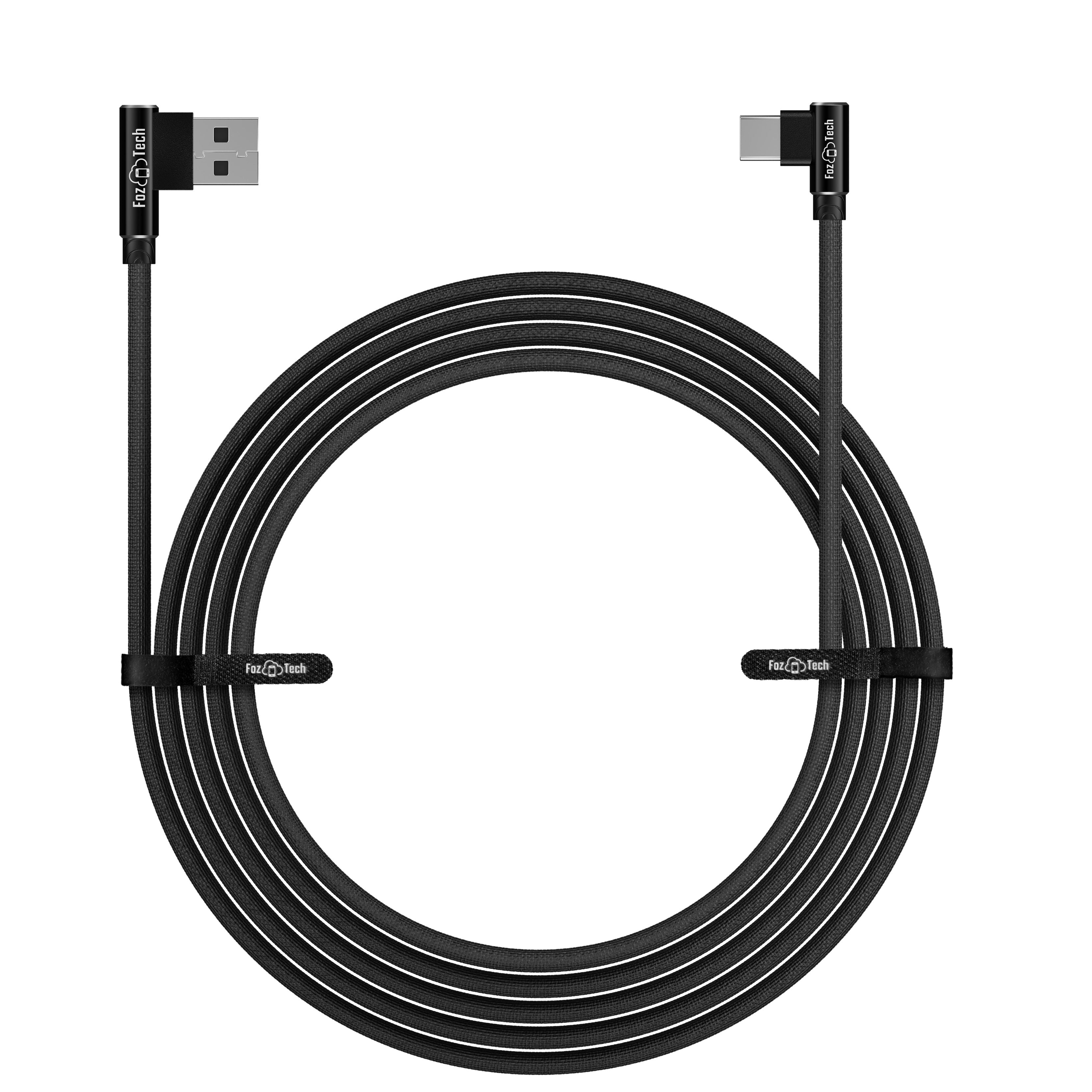 FozTech - Angled Series - Angled USB 2.0 Male to USB-C Charger Data Cable - Black - USB Cable - FozTech