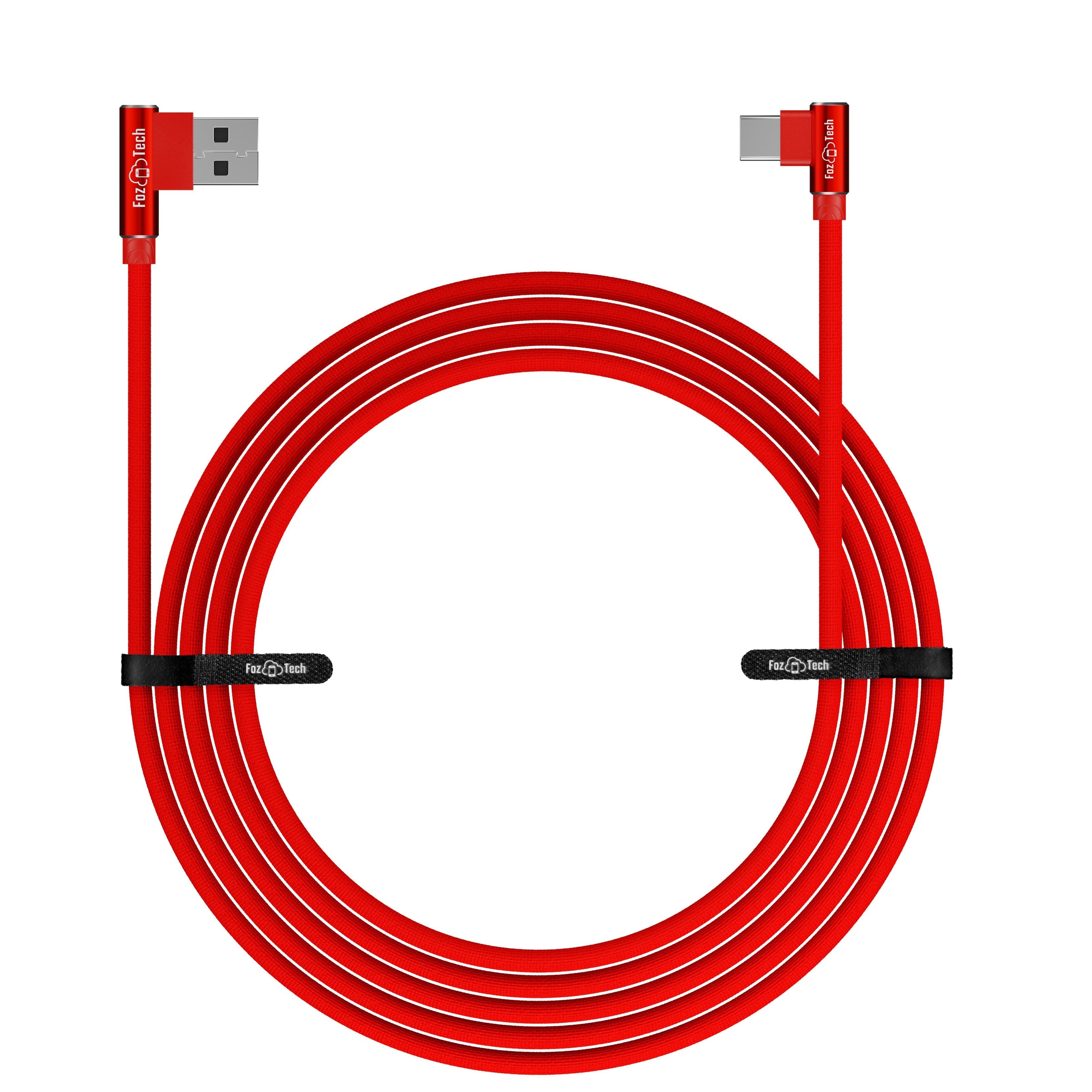 FozTech - Angled Series - Angled USB 2.0 Male to USB-C Charger Data Cable - Red - USB Cable - FozTech