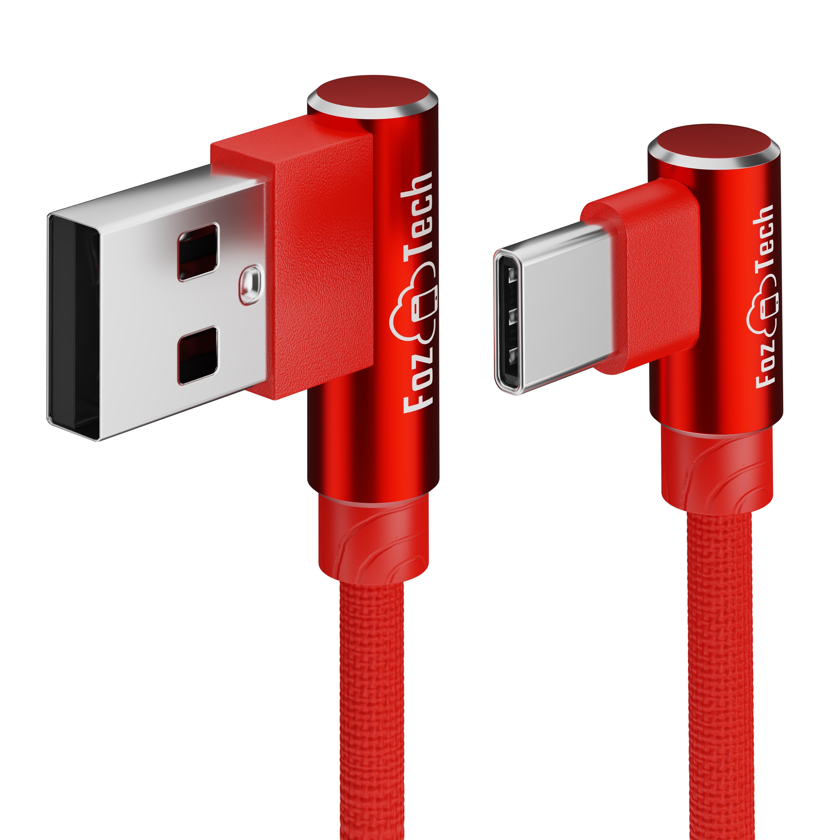 FozTech - Angled Series - Angled USB 2.0 Male to USB-C Charger Data Cable - Red - USB Cable - FozTech