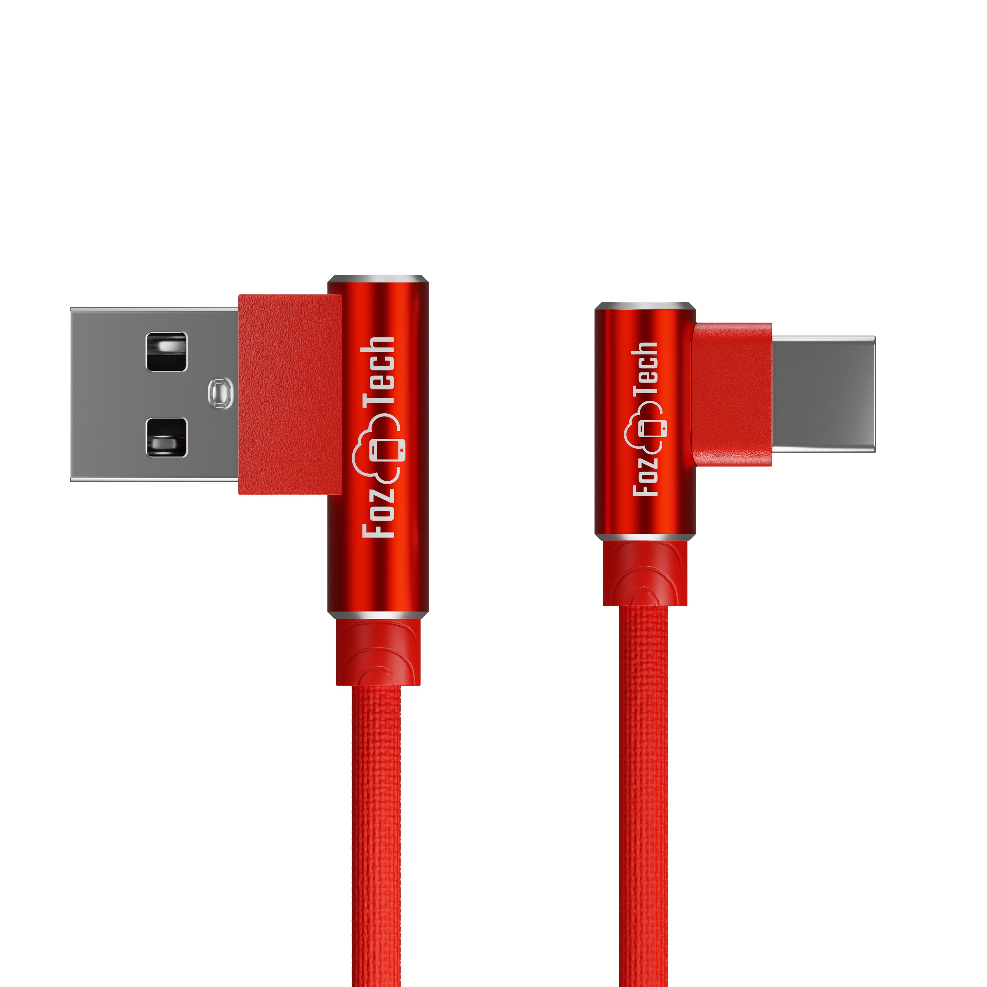 FozTech - Angled Series - Angled USB 2.0 Male to USB-C Charger Data Cable - Red - USB Cable - FozTech