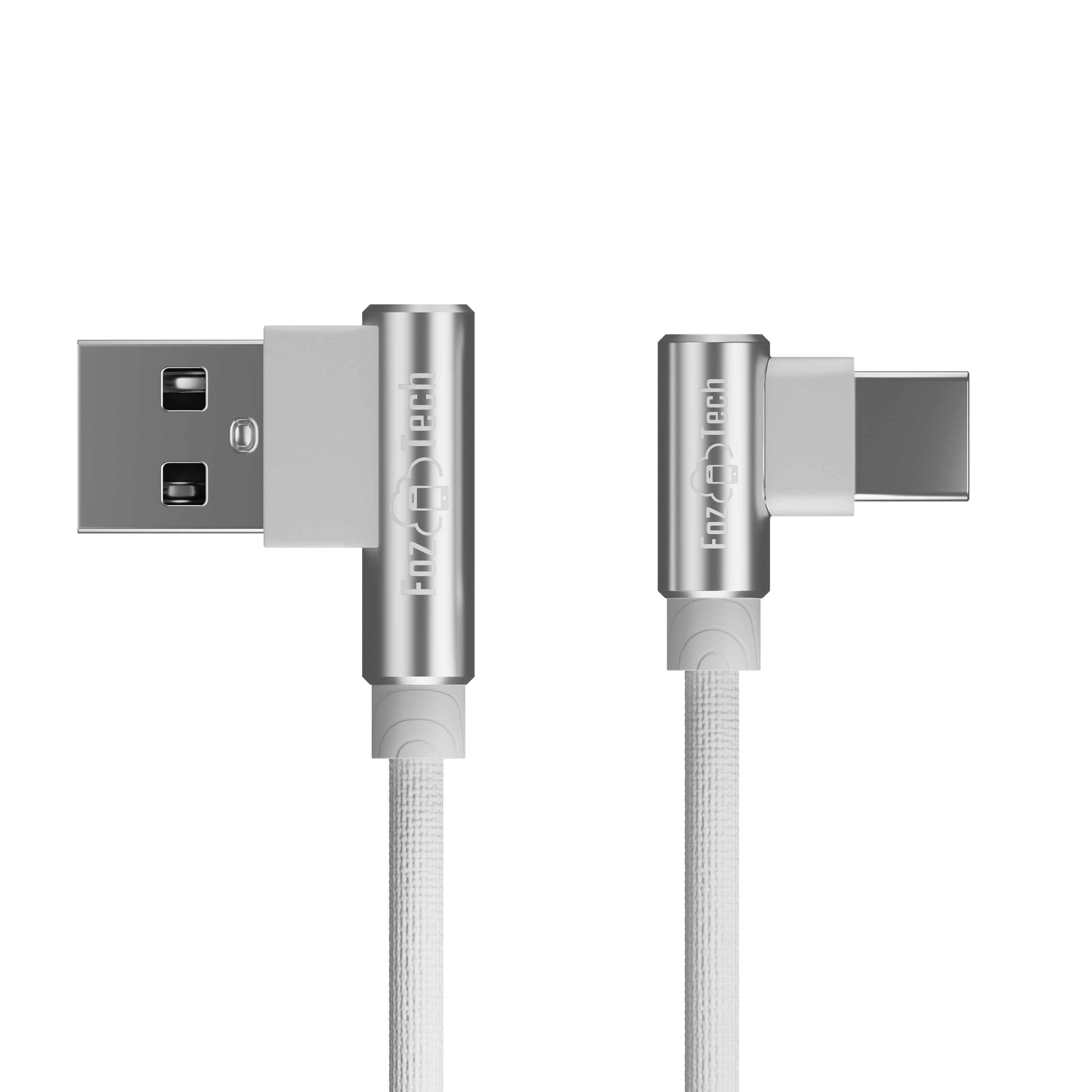 FozTech - Angled Series - Angled USB 2.0 Male to USB-C Charger Data Cable - Silver - USB Cable - FozTech