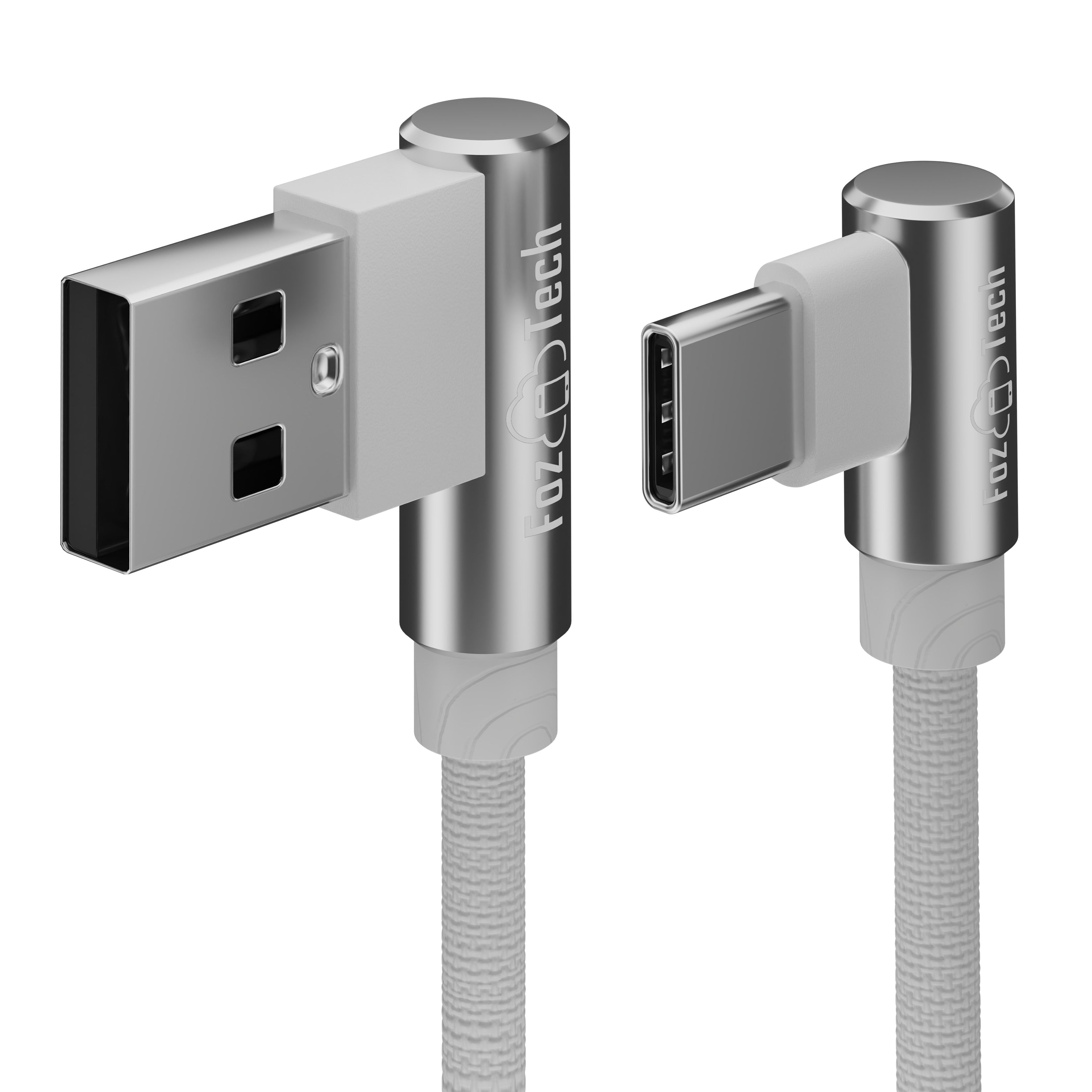 FozTech - Angled Series - Angled USB 2.0 Male to USB-C Charger Data Cable - Silver - USB Cable - FozTech