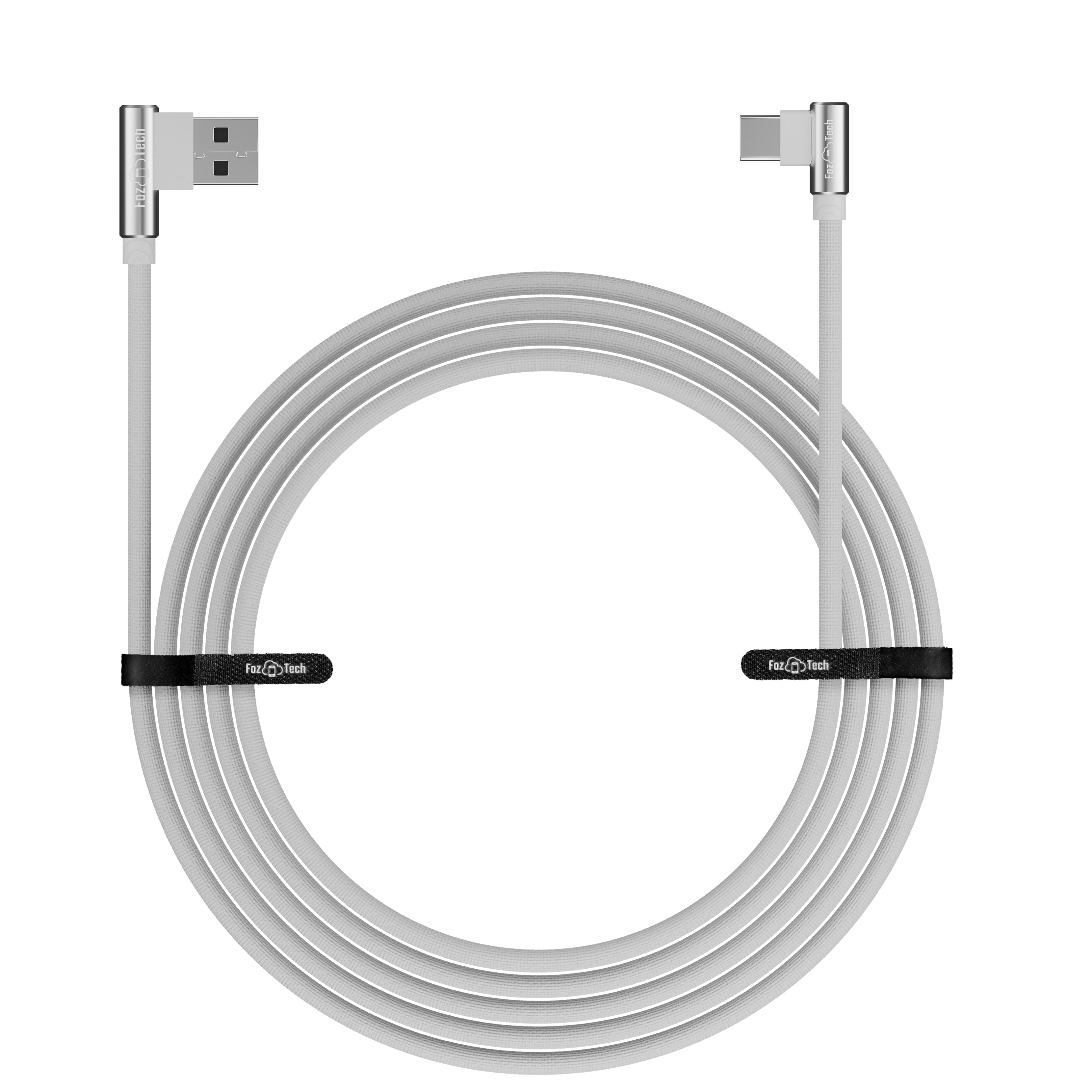 FozTech - Angled Series - Angled USB 2.0 Male to USB-C Charger Data Cable - Silver - USB Cable - FozTech