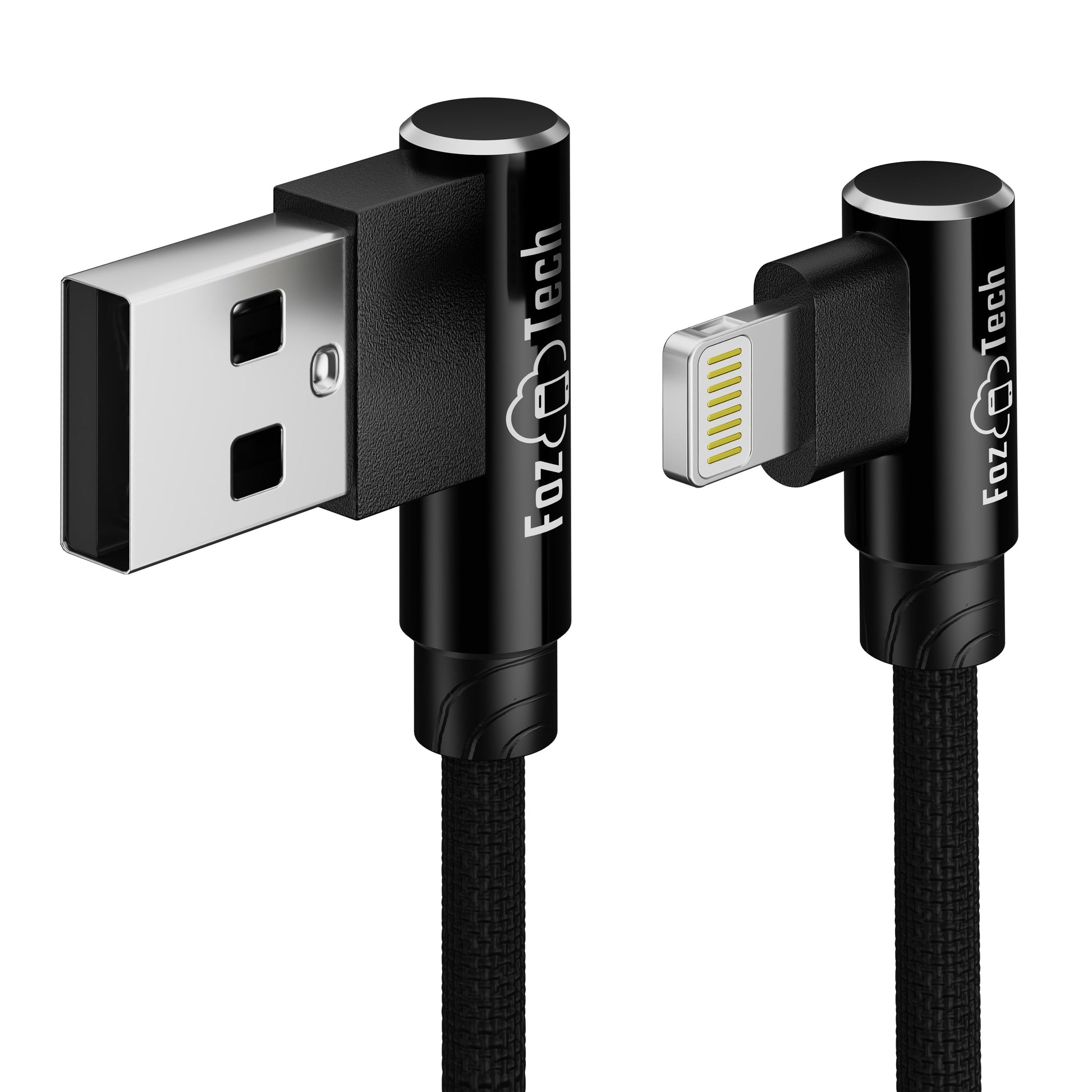 FozTech - Angled Series - Angled USB Charger Cable Data Sync Lead for iPhone, iPad, iPod - Black - USB Cable - FozTech