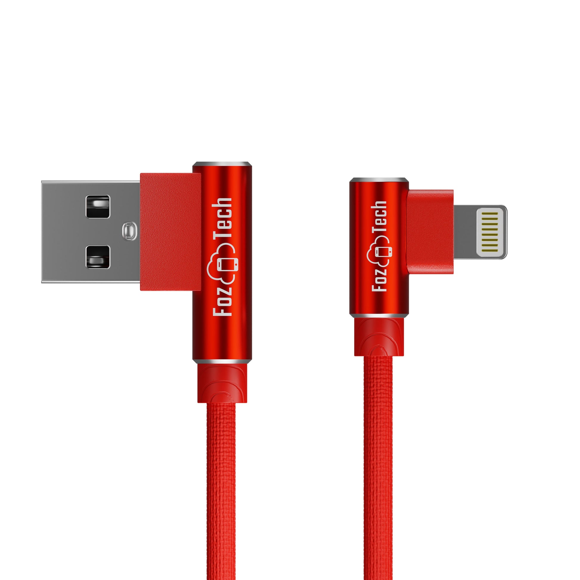 FozTech - Angled Series - Angled USB Charger Cable Data Sync Lead for iPhone, iPad, iPod - Red - USB Cable - FozTech