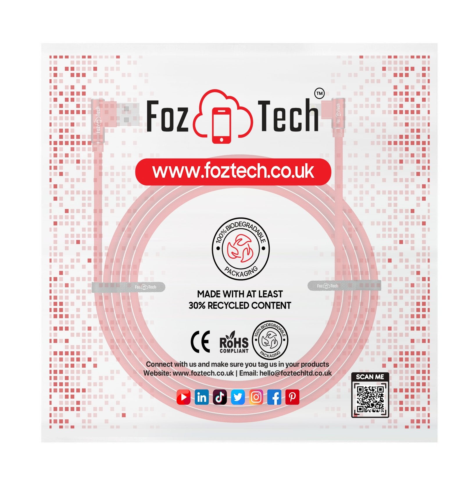 FozTech - Angled Series - Angled USB Charger Cable Data Sync Lead for iPhone, iPad, iPod - Red - USB Cable - FozTech