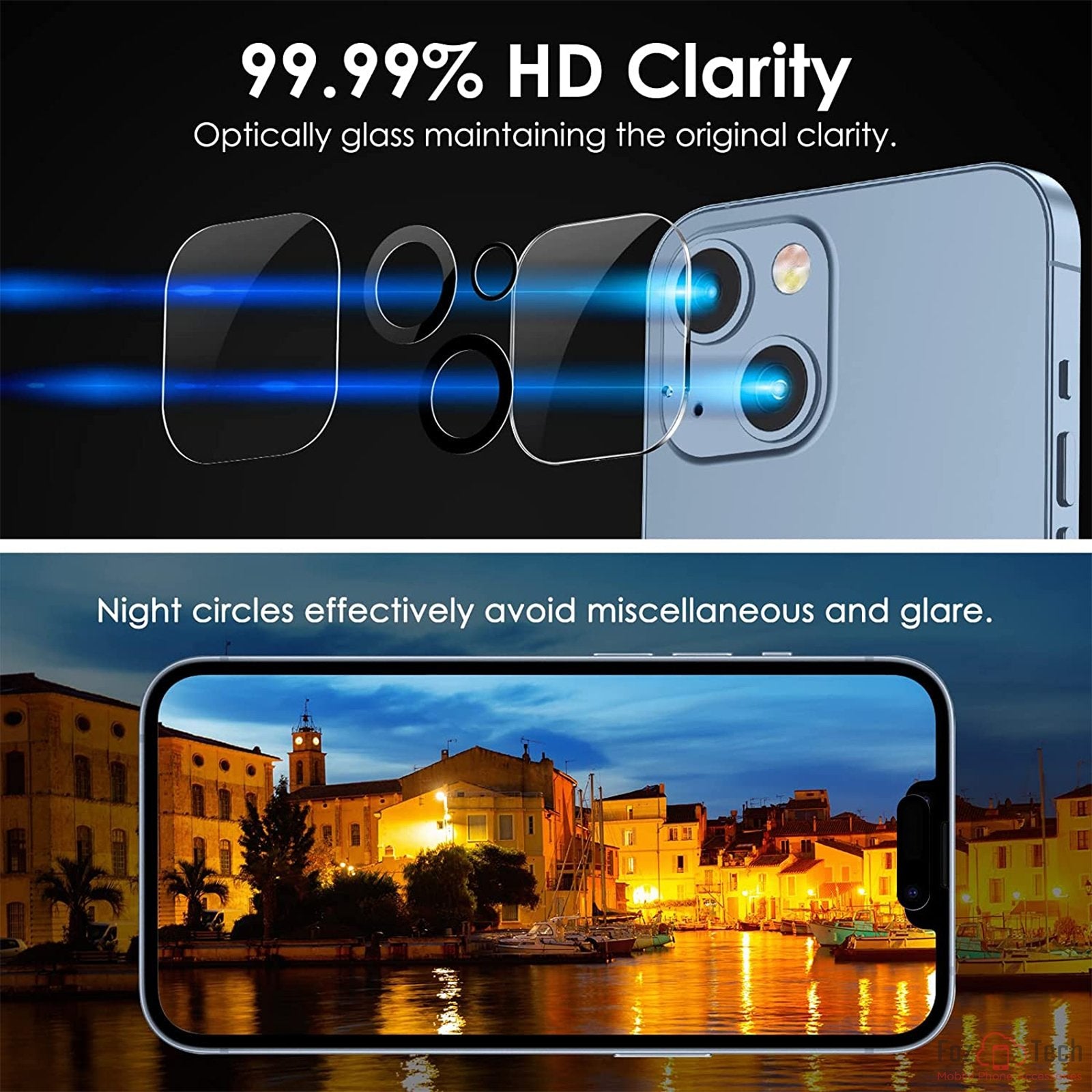 FozTech - Black Tempered Glass Camera Lens Protector For iPhone - Twin Pack - iPhone Camera Lens Protector - FozTech Official Store