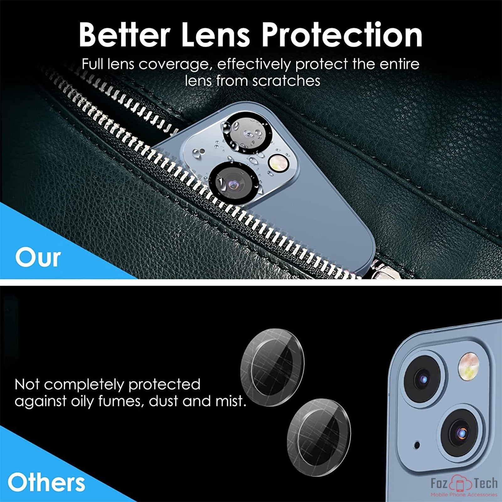 FozTech - Black Tempered Glass Camera Lens Protector For iPhone - Twin Pack - iPhone Camera Lens Protector - FozTech Official Store