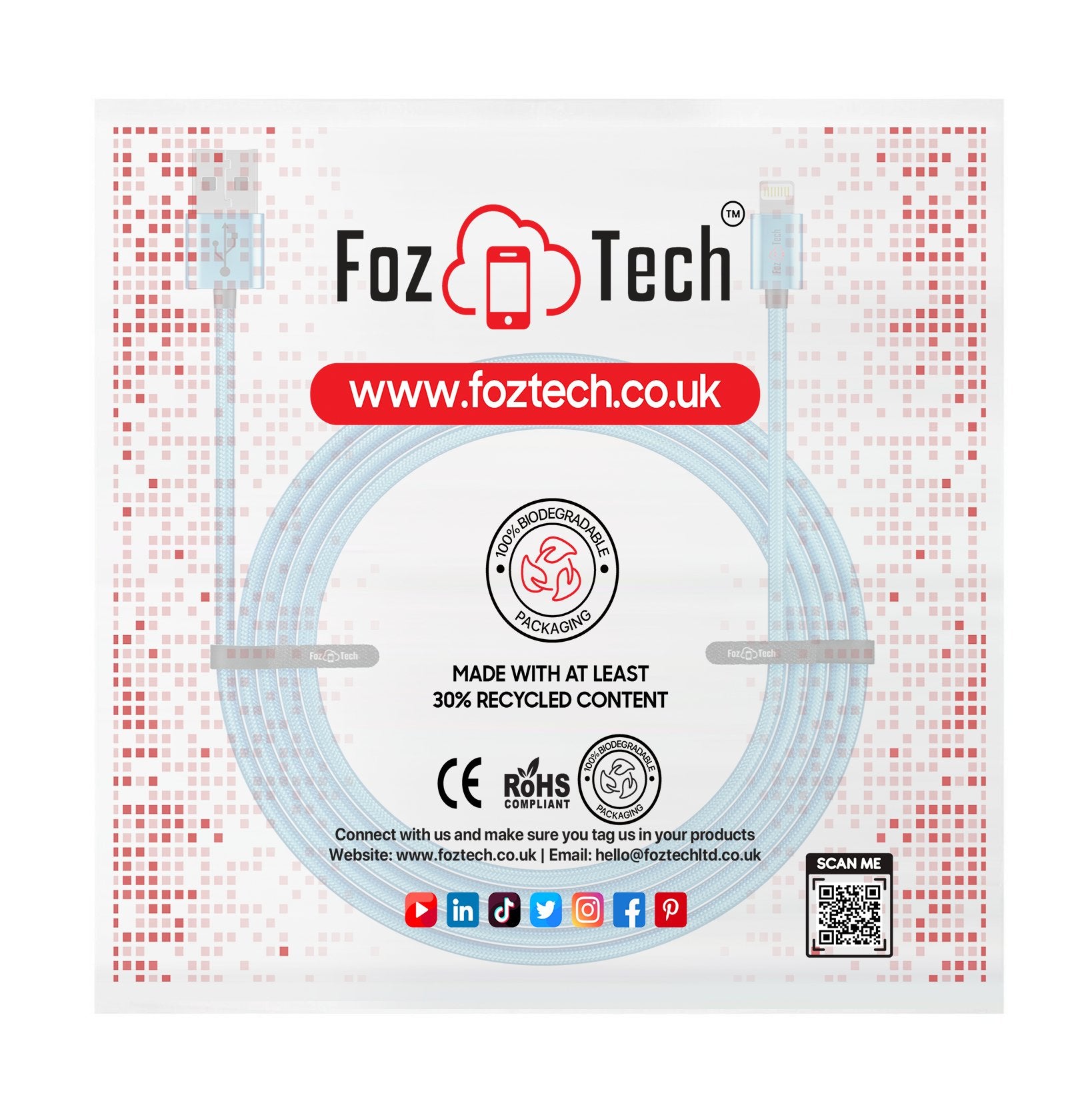 FozTech - CORE Series - USB 2.0 Male to Micro USB Charger Data Cable - Blue - USB Cable - FozTech