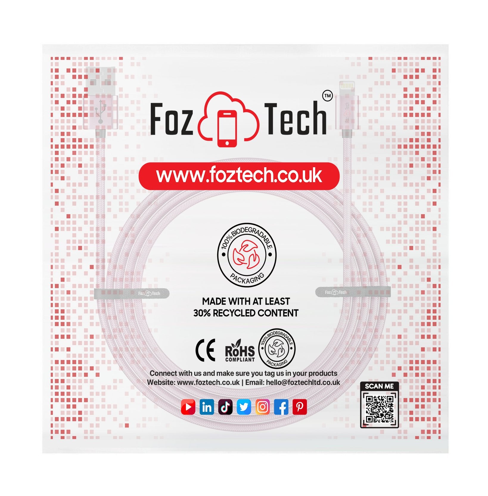 FozTech - CORE Series - USB 2.0 Male to Micro USB Charger Data Cable - Pink - USB Cable - FozTech