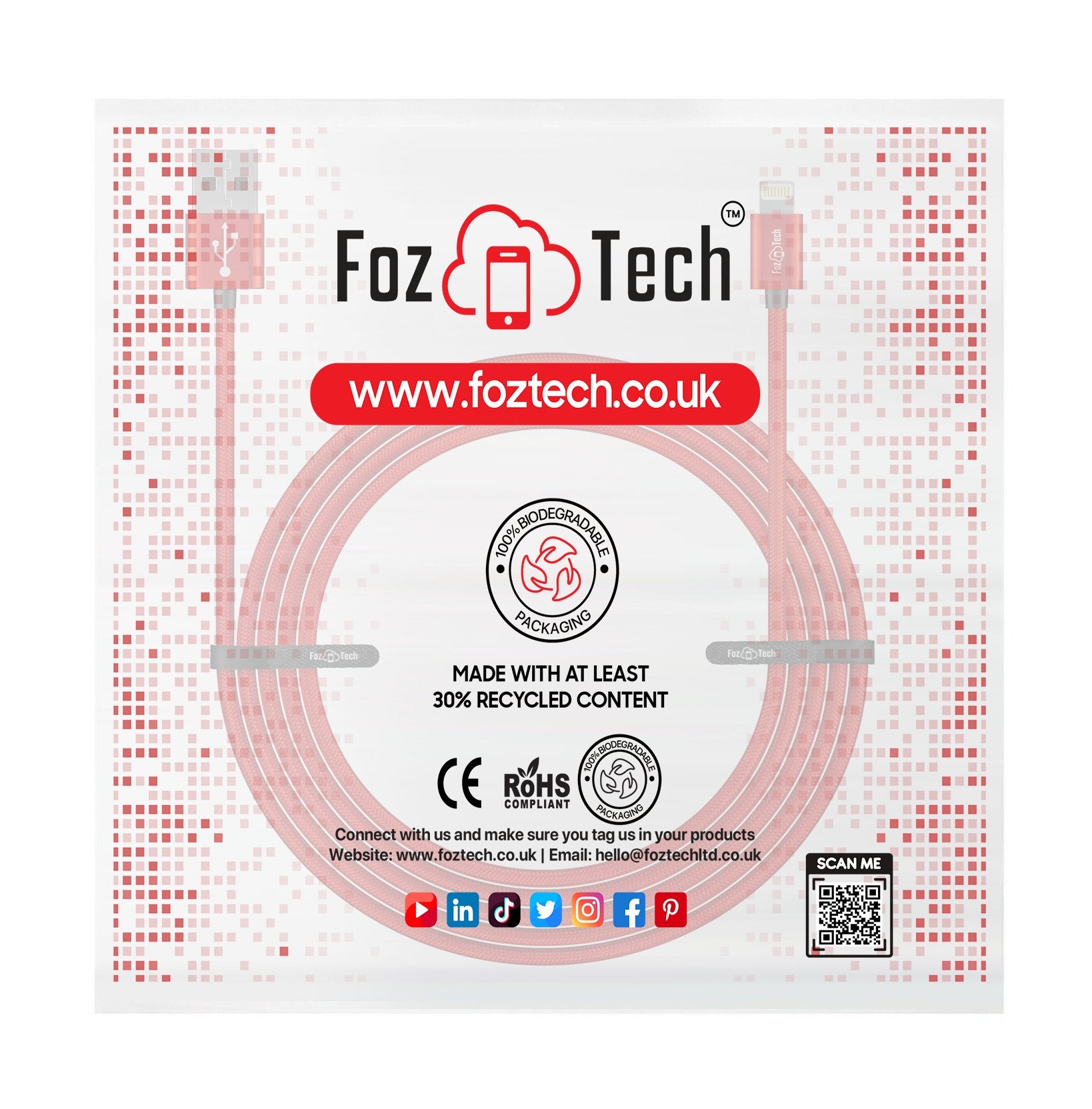 FozTech - CORE Series - USB 2.0 Male to Micro USB Charger Data Cable - Red - USB Cable - FozTech