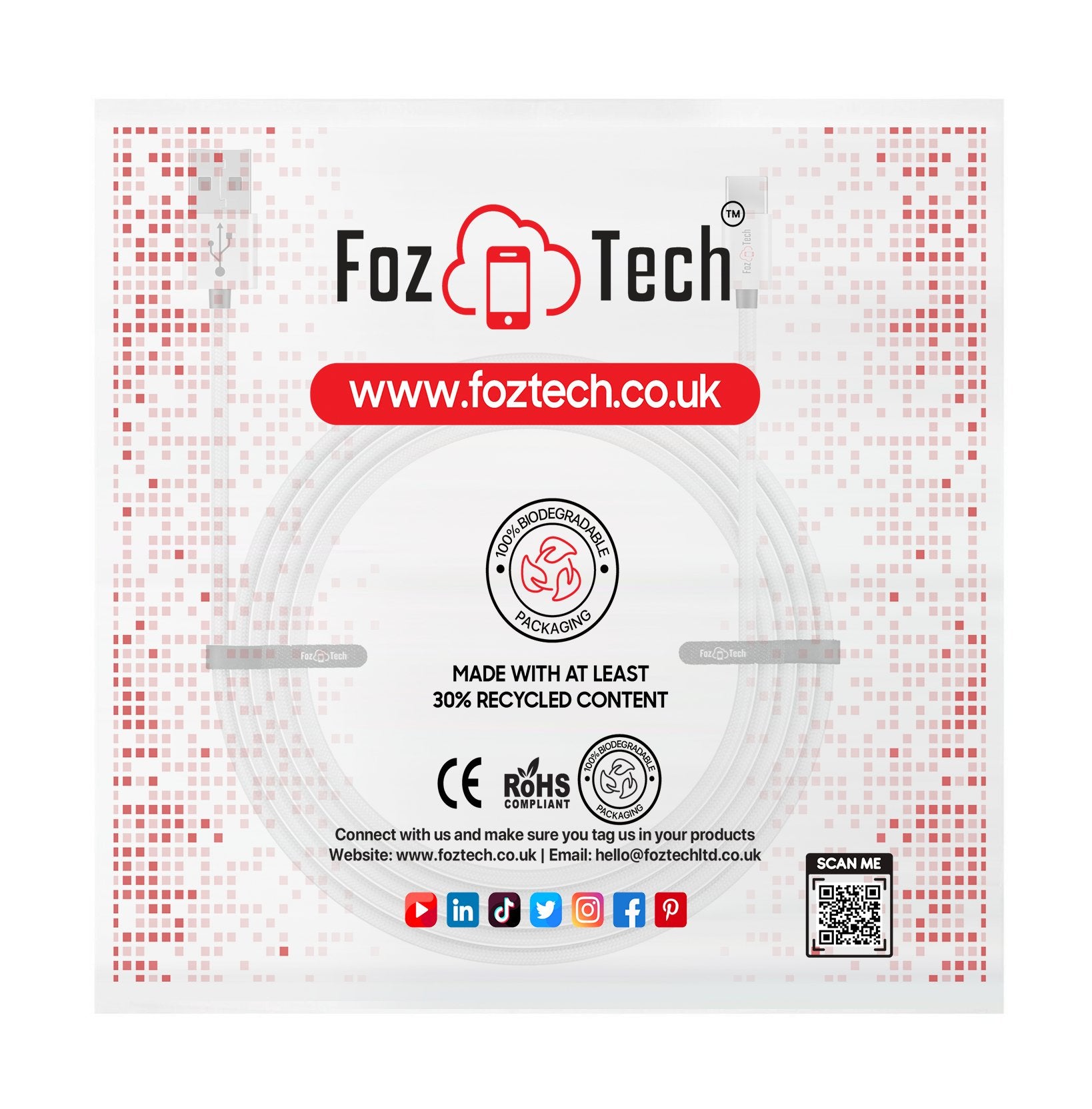 FozTech - CORE Series - USB 2.0 Male to USB-C Charger Data Cable - Silver - USB Cable - FozTech