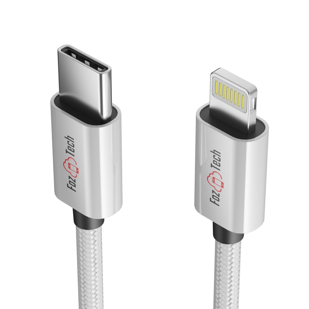 FozTech - CORE Series - USB-C Fast Charger Cable for iPhone 14 13 12 11 XR XS SE X 8 - Silver - USB Cable - FozTech Official Store