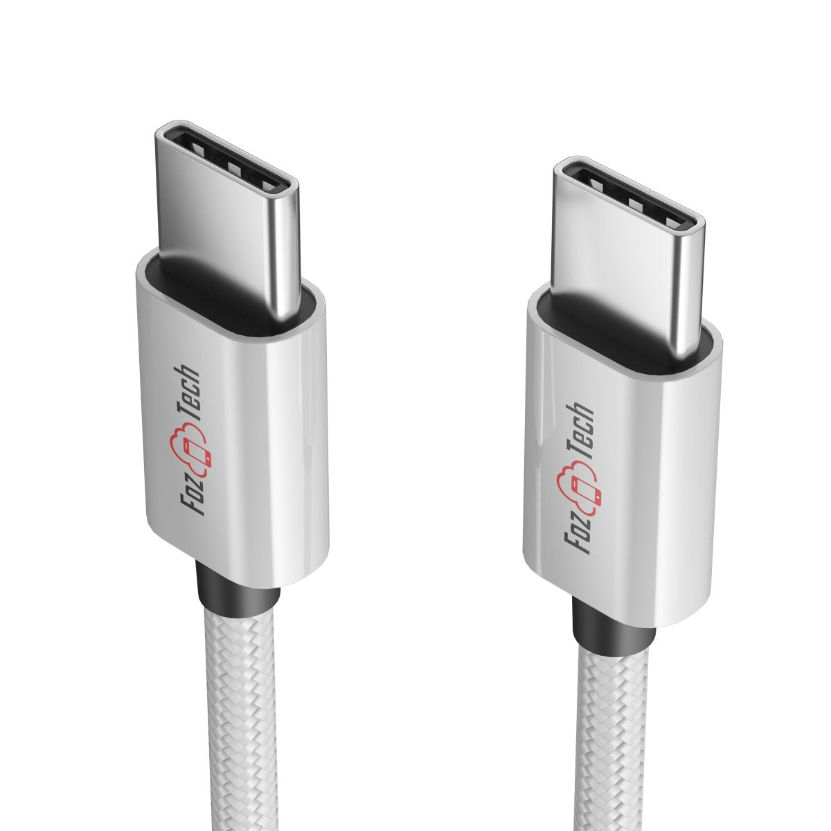 FozTech - CORE Series - USB-C to USB-C Fast Charger USB 2.0 Data Transfer Lead - Silver - USB Cable - FozTech Official Store