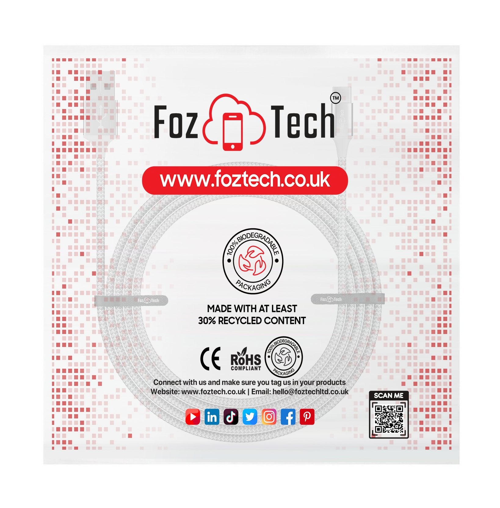FozTech - PRO Series - USB 2.0 Male to USB-C Charger Data Cable - Silver - USB Cable - FozTech