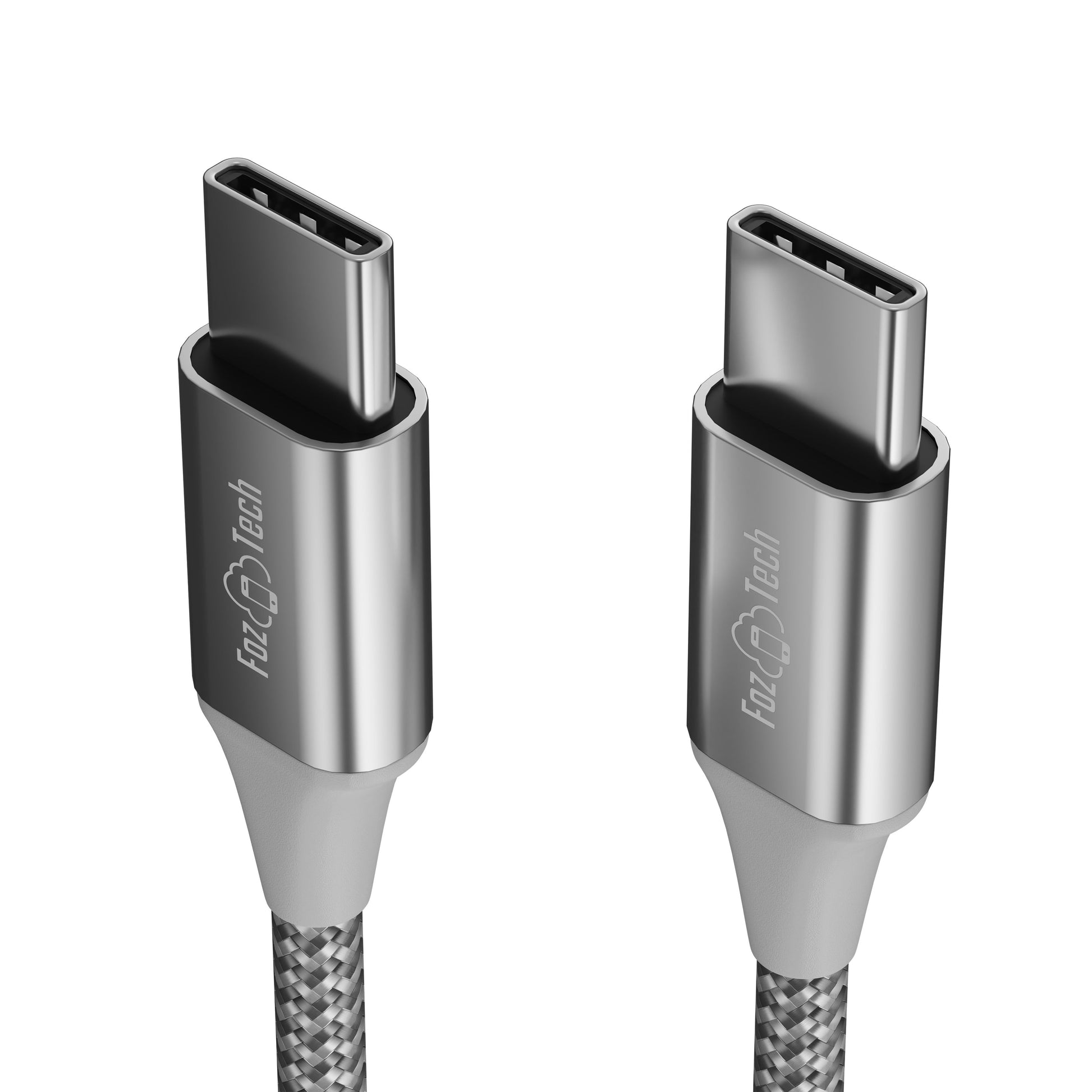 FozTech - PRO Series - USB-C to USB-C Fast Charger USB 2.0 Data Transfer Lead - Silver - USB Cable - FozTech