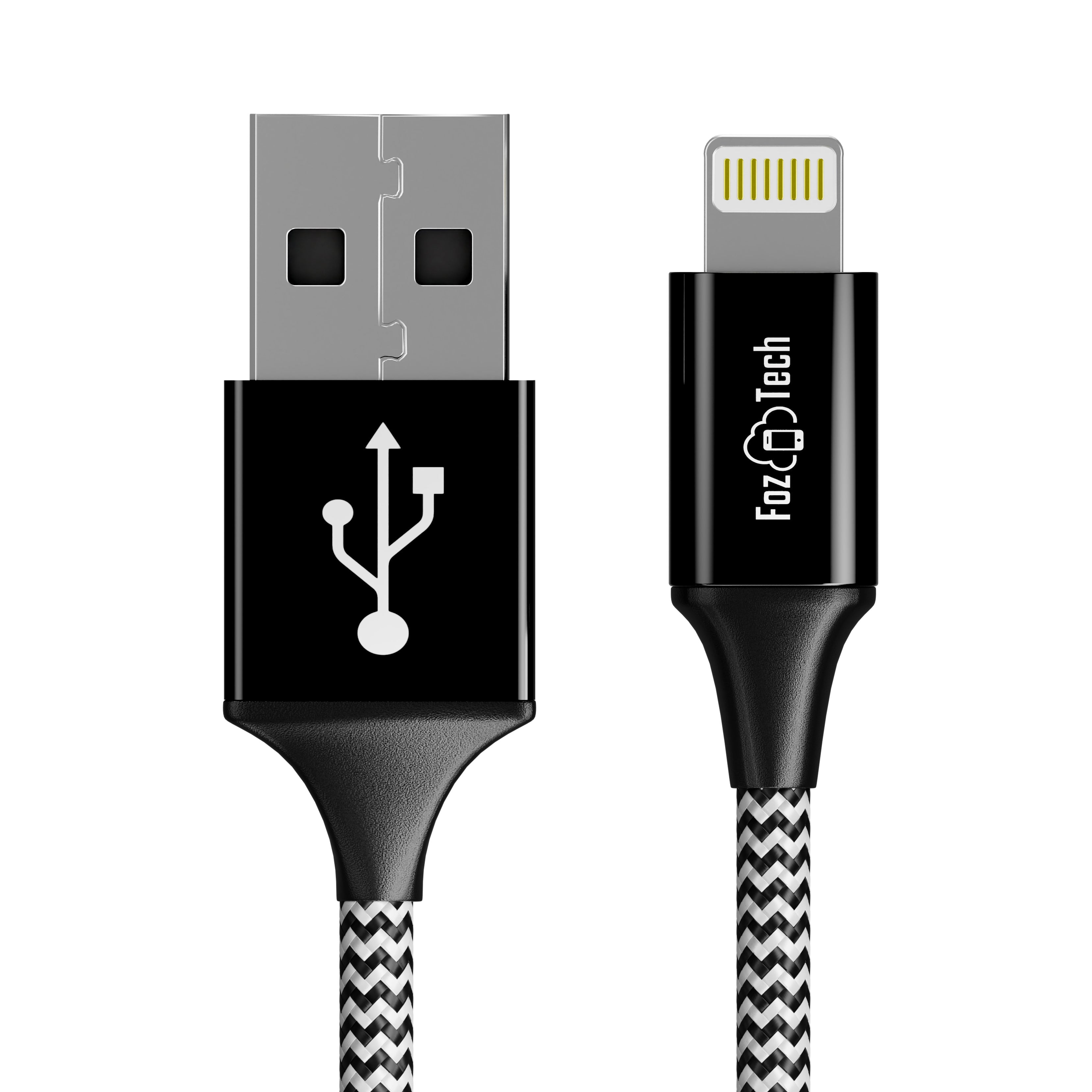 FozTech - PRO Series - USB Charger Cable Data Sync Lead for iPhone, iPad, iPod - Black - USB Cable - FozTech