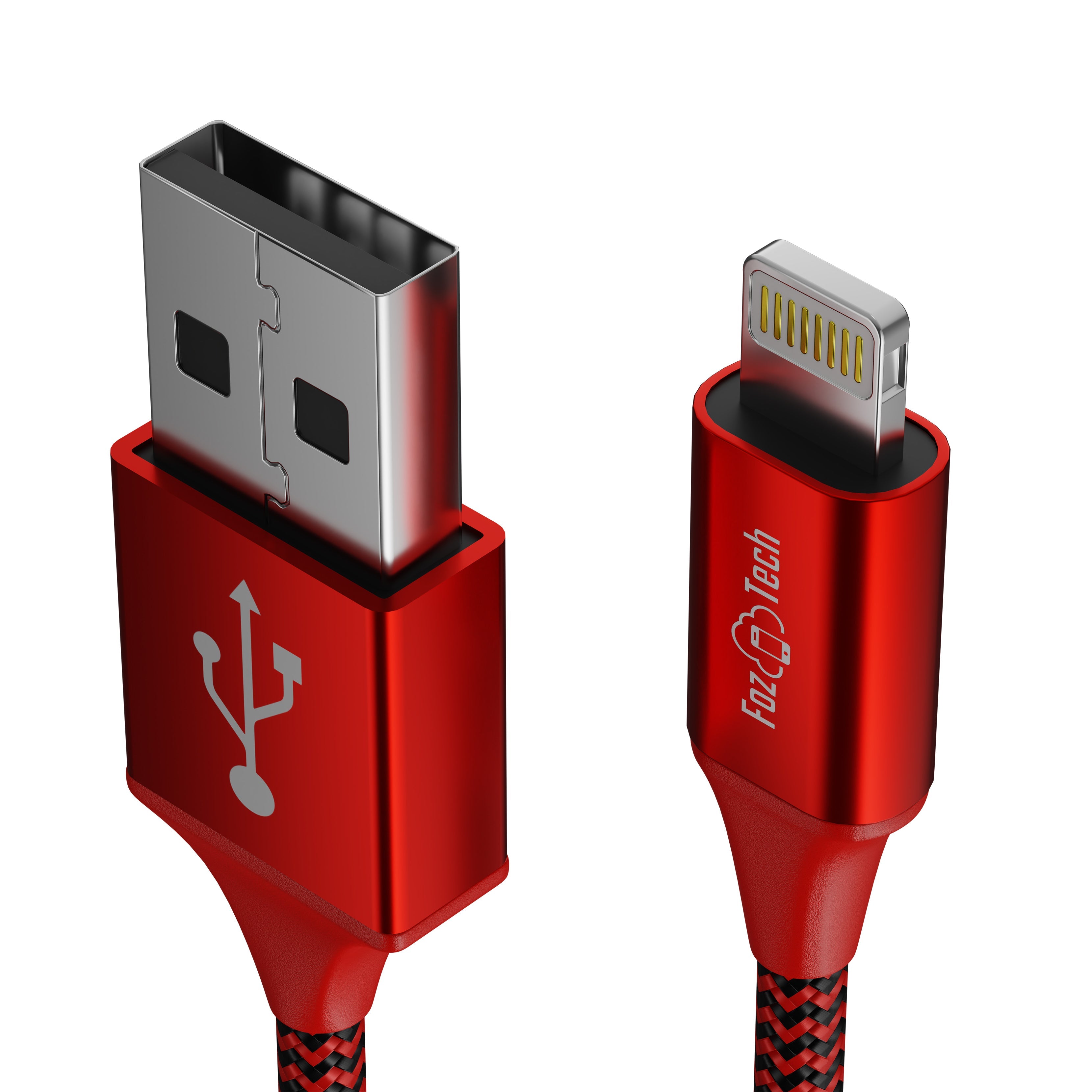 FozTech - PRO Series - USB Charger Cable Data Sync Lead for iPhone, iPad, iPod - Red - USB Cable - FozTech