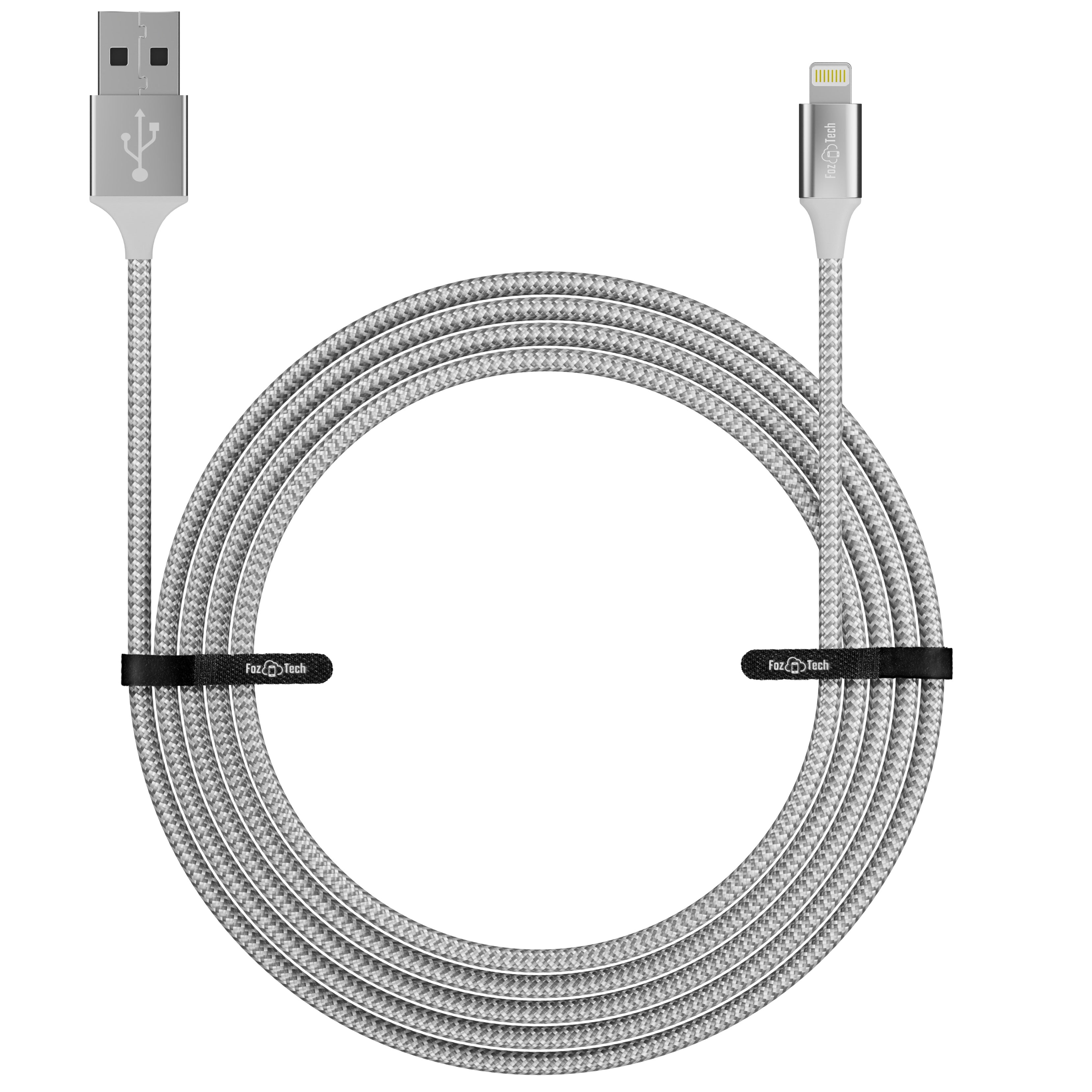 FozTech - PRO Series - USB Charger Cable Data Sync Lead for iPhone, iPad, iPod - Silver - USB Cable - FozTech