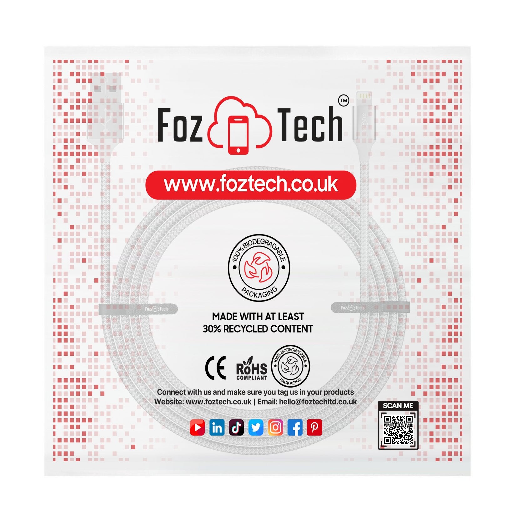 FozTech - PRO Series - USB Charger Cable Data Sync Lead for iPhone, iPad, iPod - Silver - USB Cable - FozTech